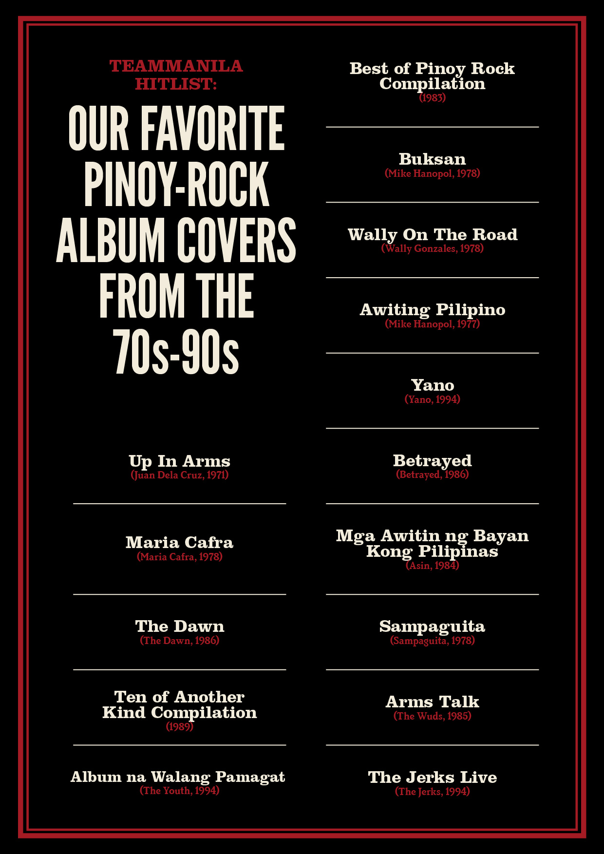 Teammanila Hit List Our Favorite Pinoy Rock Album Covers From The 70s To 90s Teammanila Lifestyle Teammanila Hit List Our Favorite Pinoy Rock Album Covers From The 70s To 90s